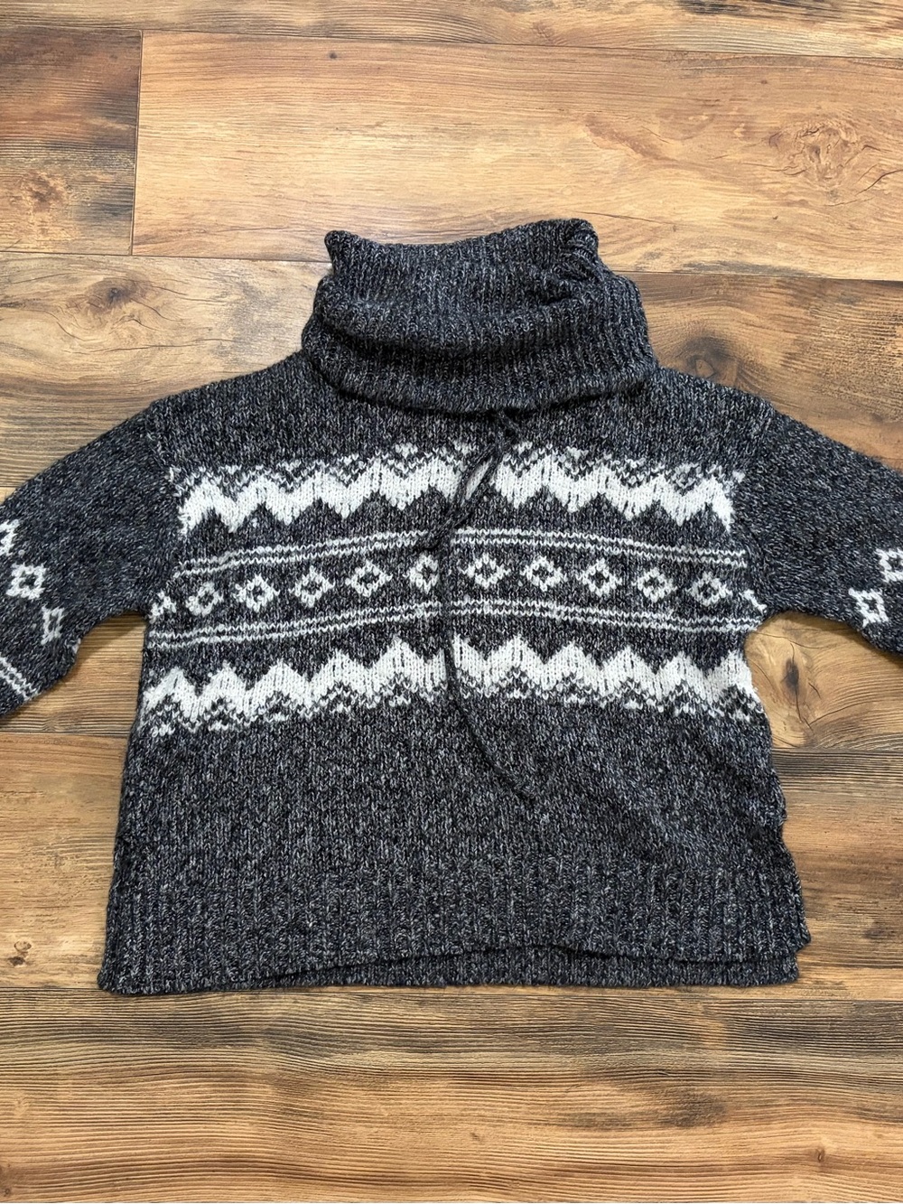miami Dark Gray and White Fair Isle Cowl Neck Sweater